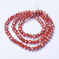 FireBrick Electroplate Opaque Solid Color Glass Beads Strands, Platinum Plated, Faceted, Rondelle, FireBrick, 3x2mm, Hole: 0.8mm, about 165~169pcs/strand, 15~16 inch(38~40cm)
