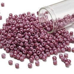 (1202) Opaque Dark Rose Marbled Тохо 6/0 круглые бусины, японский бисер, (1202) непрозрачный темно-розовый мраморный, 4 мм, отверстие : 1.5 мм, Около 840 шт / 50 г
