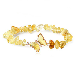 Желтый Кварц Модные браслеты из бисера с натуральным желтым кварцем, металлические браслеты-бабочки для женщин
