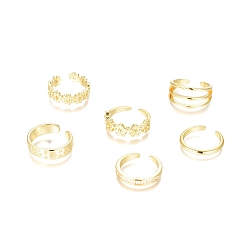 Golden Brass Cuff Toe Rings, Stackable Rings, with Cubic Zirconia, Mixed Style, Golden, Us Size 2~3(13.2~14mm), 6pcs/set
