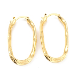 Real 18K Gold Plated Brass Stud Earring Findings, Half Hoop Earrings, Oval, Real 18K Gold Plated, 41.5x21x5.5mm, Pin: 0.5mm