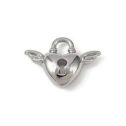 Платина Латунные подвески, без кадмия, без никеля и без свинца, замок-сердечко с подвесками-крыльями, платина, 10x14.5x3.5 мм, отверстие : 2.7x2 мм