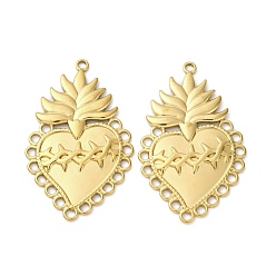 Настоящее золото 18K 304 Ссылки на компоненты люстры из нержавеющей стали в форме священного сердца, ионное покрытие (ip), реальный 18 k позолоченный, 45x27.5x2.5 мм, отверстие : 2 мм