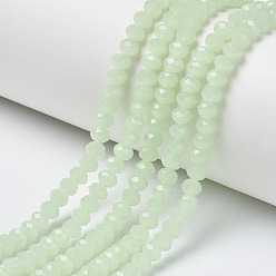 Pale Green Glass Beads Strands, Imitation Jade, Faceted, Rondelle, Pale Green, 3x2mm, Hole: 0.8mm, about 165~169pcs/strand, 15~16 inch(38~40cm)