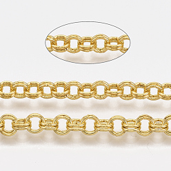 Золотой Роло железа цепи, двойные цепи ссылка, несварные, с катушкой, золотые, ссылка: 5x0.8 mm, около 82.02 футов (25 м) / рулон