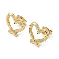 Golden 304 Stainless Steel Stud Earrings, Hollow Heart Shape, Golden, 11x12mm