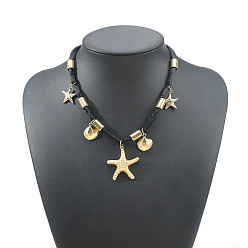 Starfish Ocean Alloy Sea Animals Pendant Black Cord Necklaces for Women, Golden, Starfish, 18.11 inch(46cm)