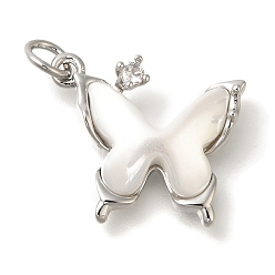 Платина Подвески из латуни с микропаве из кубических цирконий и ракушек, бабочки прелести, с целью перехода в кольце, без кадмия, без никеля и без свинца, платина, 15.5x18.5x4.5 мм, отверстие : 3.5 мм