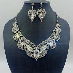 Прозрачный Комплекты ювелирных изделий из сплава синтетического кварца, включают серьги и ожерелья, сердце, прозрачные, 430 мм