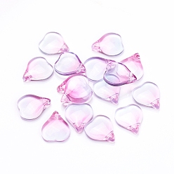 Бледно-фиолетовый Красный Прозрачные стеклянные амулеты, лепестковая форма, бледно-фиолетовый красный, 15x12x4.5 мм, отверстие : 1 мм