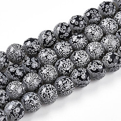 Черный Нити прозрачных окрашенных стеклянных бусин для запекания, круглые, два тона, чёрные, 10~10.5 мм, отверстие : 1.4 мм, около 79~83 шт / нитка, 29.92~31.10 дюйм (76~79 см)