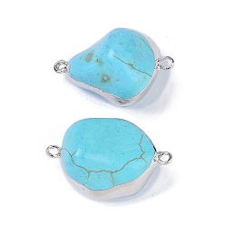 Platinum Synthetic Turquoise Connector Charms, with Brass Findings, Nuggets Links, Platinum, 29~30.5x18.5~20x14~15.5mm, Hole: 2mm
