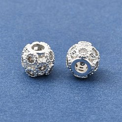 Серебро Латунные микропаве прозрачные кубики из циркония, стойки покрытие, долговечный, без свинца и без кадмия, полый круглый, серебряные, 8x6.5 мм, отверстие : 3 мм