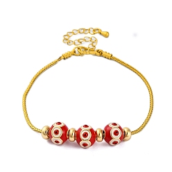 Красный Латуни европейские браслеты, эмалевый бисер, реальный 18 k позолоченный, красные, 7-3/4 дюйм (19.6 см)