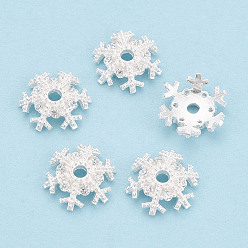 Серебро 925 серебряные колпачки с микропаве из прозрачного кубического циркония, снежинка, серебряные, 10.5x10.5x3 мм, отверстие : 1.6~1.8 мм