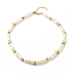 Gold ABS Imitation Pearl & Synthetic Hematite Beaded Necklace for Women, Gold, 15.98 inch(40.6cm)