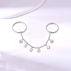 Серебро Кольца для женщин с латунным паве из кубического циркония, слеза, серебряные, слеза: 8x5.2 мм, Кольцо для пальца1: 18внутренний диаметр мм, Кольцо для пальца 2: 19мм внутренний диаметр