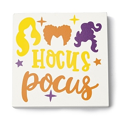 Белый Украшения на тему хэллоуина, деревянное украшение домашнего рабочего стола, квадрат со словом, белые, 100x100x10.5 мм