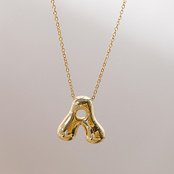 Letter A Brass Chunky Initial Pendant Necklaces, with Stainless Steel Lobster Claw Clasps, Real 14K Gold Plated, Letter A, 17.72~18.90 inch(45~48cm)