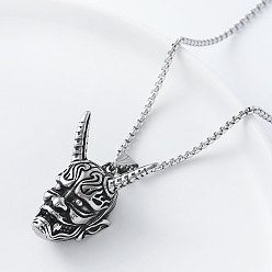 Нержавеющая Сталь Цвет Панк-стиль 304 подвеска в виде японской маски но из нержавеющей стали, цепочка-коробочка для мужчин, цвет нержавеющей стали, 23.62 дюйм (60 см)