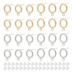 Золотой & Цвет Нержавеющей Стали 40 шт. 4 стиль 304 фурнитура для сережек-гвоздиков из нержавеющей стали, с горизонтальными петлями и 316 штифтами из хирургической нержавеющей стали и 80 пластиковыми ушными гайками, золотые и нержавеющая сталь цвет, 16.5~18x12~14 мм, отверстие : 3.2 мм, штифты : 0.7 мм, 10 шт / стиль