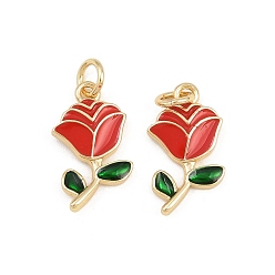 Цветок Латунь эмаль подвески, стойки покрытие, без кадмия и без свинца, долговечный, реальный 18 k позолоченный, с целью перехода в кольце, цветок, 17x9.5x2.5 мм, отверстие : 3 мм