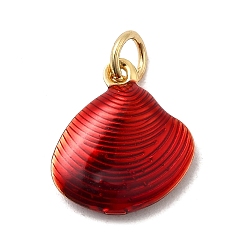 Красный Латунь эмаль прелести, шарм из ракушек, долговечный, без свинца и без кадмия, с целью перехода в кольце, стойки покрытие, реальный 18 k позолоченный, красные, 14.5x13.5x4 мм, отверстие : 3.5 мм
