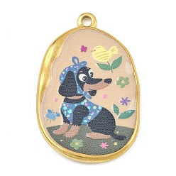 Белый Навахо Печатные 304 подвески из нержавеющей стали, овальные с собакой, вакуумное покрытие pvd, реальный 18 k позолоченный, навахо белый, 33.5x22x3 мм, отверстие : 2 мм