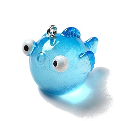 Темно-Голубой Подвески из прозрачной смолы морской серии, очарование рыбы, с железной фурнитурой с платиновым покрытием, глубокое синее небо, 18.5x19x22.5 мм, отверстие : 2 мм
