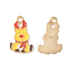 Желтый Рождественские эмали сплава подвески, золотые, олень очарование, желтые, 20x14.5x1 мм, отверстие : 1.8 мм