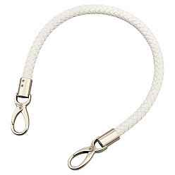 White 1Pc PU Imitation Leather Braided Bag Handles, with Alloy Swivel Clasps, for Bag Replacement Accessories, Platinum, White, 490x12mm
