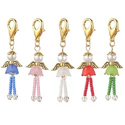 Angel & Fairy Украшения из стеклянных бусин, со стеклянной жемчуг, акриловые бусины и застежки-лобстеры из цинкового сплава, ангел, ангел и фея, 56 мм