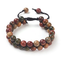 Пикассо Камень Регулируемые браслеты из натуральной полихромной яшмы/камня Пикассо/плетеных бусин из яшмы Пикассо, с нейлоновой нитью, 2 дюйм ~ 2-1/4 дюйм (5~5.8 см), 8~8.5 мм