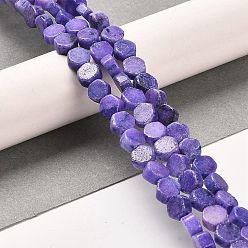 Blue Violet Natural Dolomite Beads Strands, Dyed, Hexagon, Blue Violet, 7x6x3mm, Hole: 1.2mm, about 66pcs/strand, 16.34 inch(41.5cm)