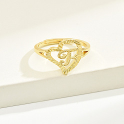 Letter F Латунные алфавитные регулируемые кольца для женщин, без кадмия, без никеля и без свинца, с сердцем, Буква F, 17 мм, размер США 6 1/4 (16.7 мм)