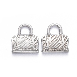 Stainless Steel Color Non-Tarnish 304 Stainless Steel Pendants, Textured, Hand Bag, Stainless Steel Color, 15x14x3mm, Hole: 4.5mm