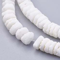 White Shell Natural White Shell Beads Strands, Disc/Flat Round, Heishi Beads, 5.5~7.5x1.4~4mm, Hole: 1mm, about 275pcs/strand, 23.81 inch(60.5cm)