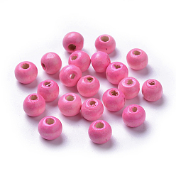 Pink Крашеные натуральные деревянные бусины, круглые, без свинца, розовые, 8x7 мм, отверстие : 3 мм