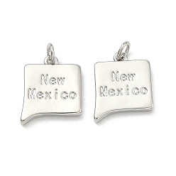 Platinum Brass Pendants, Nuggets with Word New Mexico Charms, Long-Lasting Plated, Rack Plating, Lead Free & Cadmium Free, Platinum, 17.5x14.5x2.5mm, Jump Ring: 5x1mm, 3mm inner diameter