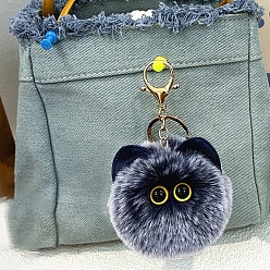 Полуночно-синий Брелок из искусственного меха кролика, кошка, темно-синий, 13 см