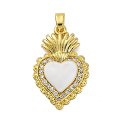 Белый Латунные микро проложить кубического циркония подвески, с эмалью, святое сердце, долговечный, без кадмия и без свинца, стойки покрытие, настоящий 18k с покрытием, белые, 26.5x16.5x4 мм, отверстие : 5 мм