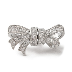 Платина Реечное покрытие латунь микро паве прозрачный кубический цирконий твистер застежки, без свинца и без кадмия, бантом, платина, 17x30.5x16 мм, отверстие : 18x6 мм