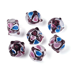 Серо-розавый Бусины лэмпворк , бусина в бусине, шероховатая рондель с узором в виде капель, увядшая роза, 13~14x9~10 мм, отверстие : 1.2~1.8 мм