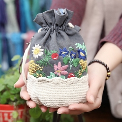 Gray Flower Lace Embroidery Crossbody Bag Kits with Instructions, Embroidery Starter Kit for Beginners Arts, Gray, Finish Product: 220x110mm