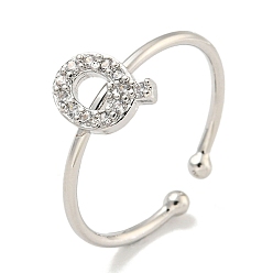 Letter Q Латунные открытые манжеты для женщин, с кубического циркония, без кадмия и без свинца, долговечный, буквы, Буква Q, внутренний диаметр: 17.5 мм, Письмо: 9x7 мм