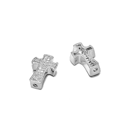 Platinum Brass Micro Pave Clear Cubic Zirconia Beads, Cross, Platinum, 14x9mm