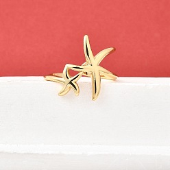 Морская звезда Латунные кольца-манжеты для женщин, без кадмия и без свинца, реальный 18 k позолоченный, морская звезда, 18.5 мм