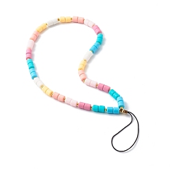 Colorful Handmade Polymer Clay Beaded Mobile Strap, for DIY Phone Case Decoration, with Brass Beads and Braided Nylon Thread, Star, Colorful, 26.5cm