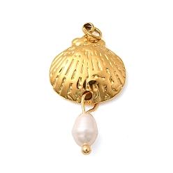 Настоящее золото 18K 304 подвески из нержавеющей стали, шарм в форме ракушки, с соединительным кольцом и пластиковой имитацией жемчужины, ионное покрытие (ip), реальный 18 k позолоченный, 27x14.5x5 мм, отверстие : 2.5 мм