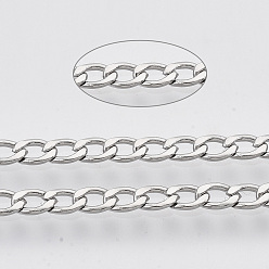 Stainless Steel Tarnish Resistant 304 Stainless Steel Curb Chains, with Spool, Unwelded, Stainless Steel Color, Link: 5x3x0.5mm, about 164.04 Feet(50m)/roll